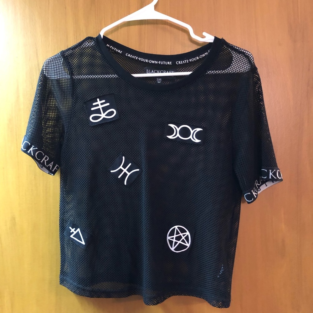 Blackcraft Witchy Symbols Mesh Crop Top